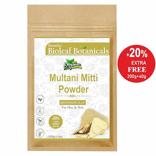 Image of Drontika Bioleaf Organic Multani Mitti Powder - Natural Fuller's Earth for Face & Hair | Deep Cleansing & Dandruff Control - 200g