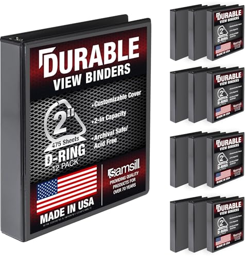 Image of Samsill Durable 2 inch 3 Ring Binder, D Ring Binder, 100% Recycled Chipboard, Black, 12 Pack