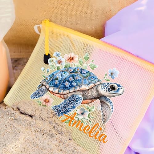 Personalized Waterproof Beach Bag with Zipper, Sea Turtle Gifts for Women, Travel Beach Pool Bag for Sunscreen Sunglasses Phone, Summer Essentials for Women3