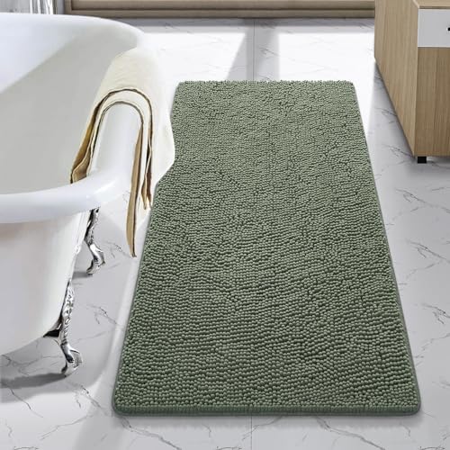 LOCHAS Luxury Bathroom Rug Shaggy Bath Mat 24 x 44 Inch, Washable Non Slip Bath Rugs for Bathroom Shower, Soft Plush Chenille Absorbent Carpets Mats, Sage Green by LOCHAS - Used condition - US$21.16