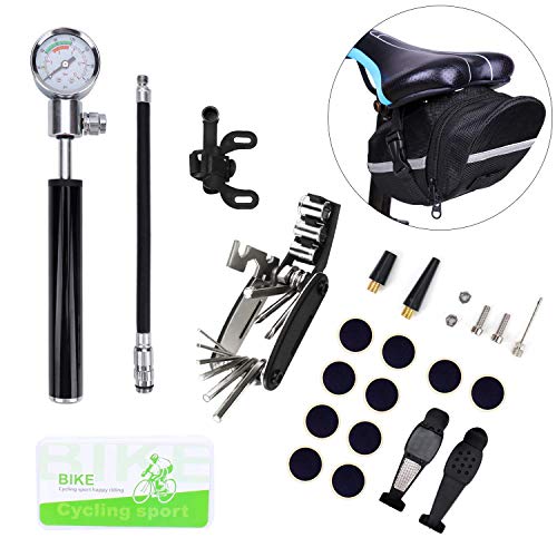 Bike Tire Repair Tool Kit with Mini Gauge Hand Pump, Including 210PSI