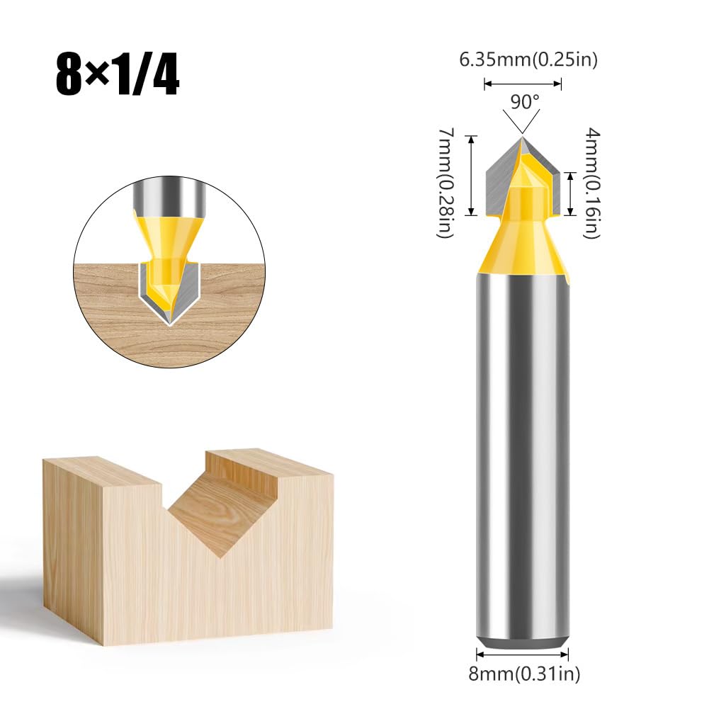 4 frese a V con codolo da 8 mm, fresa a V 90° CNC a V, fresa per la lavorazione del legno