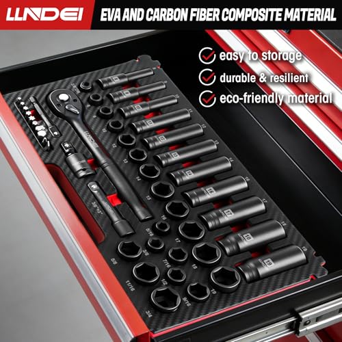 Image of LLNDEI 45PCS 3 /8 Inch Drive Impact Socket Set (Metric&Sae) with Transparent Case and EVA Foam Insert, Cr-V Material, for Automotive Engine and Daily Home Repair