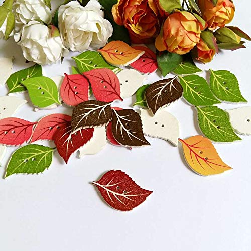 Namzi 120 Pcs/Pack Mix Colors Leaves Shaped Wooden Buttons Sewing Crafts