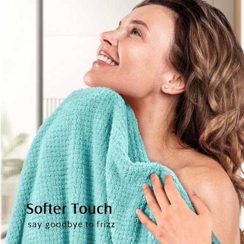 Image of YFONG 2 Pack Microfiber Hair Towel Wrap for Women, Super Absorbent Quick Dry Hair Turban for All Hair Style Anti Frizz, Large Hair Drying Towel with Button