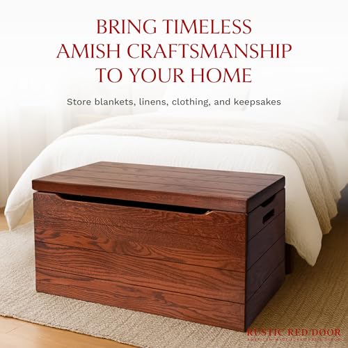 Image of Amish Made Wooden Storage Chest Trunk Box with Lid and Handles for Bedroom, Blanket, Clothes, Anti-Slam Hinges, Handmade, Rustic, Oak Wood, Michaels Stain, 42 inch