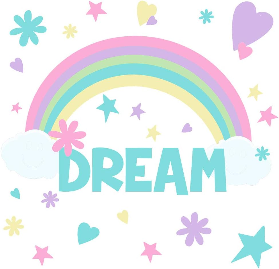 Rainbow Dream Pastel Girls Wall Decals (118) Wall Stickers of Hearts, Stars & Flowers for Bedroom Playroom Bathroom Decor Stickers for Nursery Toddler Teen Decoration (Rainbow Dream)