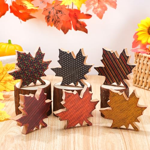 GlikCeil 6 Pcs Fall Wooden Leaves Decorations Farmhouse Thanksgiving Table