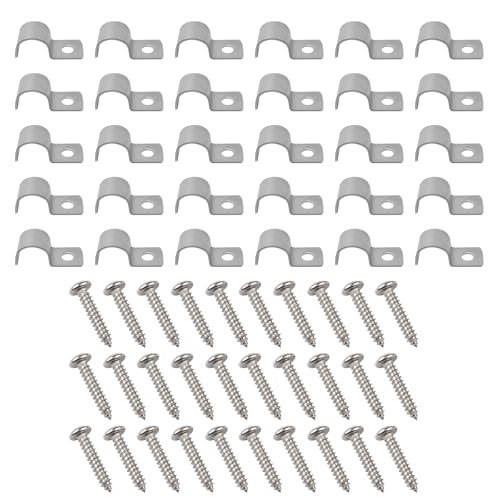 30 Piezas Abrazaderas, Clips Para Cables Abrazaderas Metalicas de Tubo en U con Tornillos Grapas Cables Pared Acero Inoxidable Grapas para Cables Pared para Fijar Cables Alambres y Tubos(6mm)