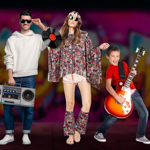 AOOWU Hippie Costume Accessories Set, 9 Pcs 70s Fancy Dress Women Disco Hippie Costume Outfits, Hippie Clothing Set with Hippie Cape Legs Sleeves Headband Sunglasses Earrings - Image 6