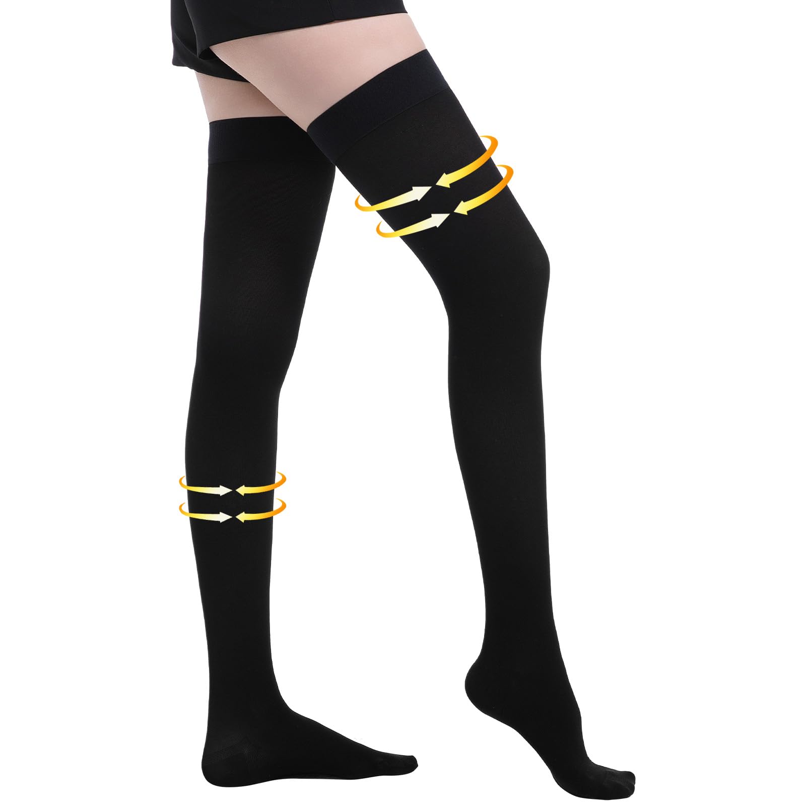 Medical Compression Stockings for Women and Men, 20-30 mmHg Thigh High Compression Socks, Closed Toe Graduated Compression Hoses, Long Circulation Pressure Stockings for Varicose Veins, Edema Large Black