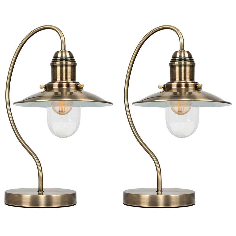 MiniSun | Vintage Antique Brass Metal and Glass Fisherman's Style Lantern Touch Table Lamps | Table Lamps, Home Décor & Improvement Essential | Set of 2