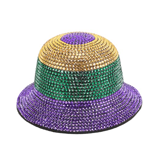 Gliquran Mardi Gras Baseball Cap Shiny Purple,Green and Gold Rhinestone Baseball Cap for Men,Women Adjustable Baseball Hat