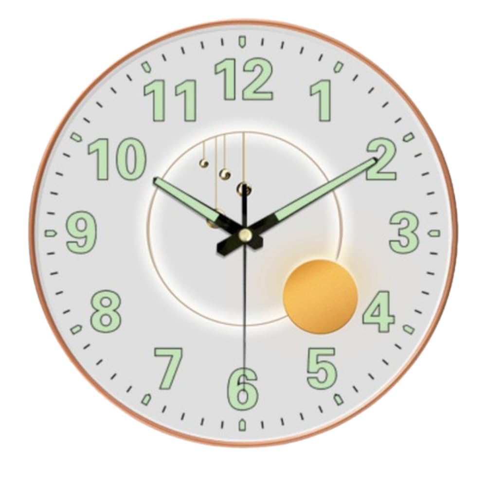 Image of WHISKET - 12 Inch | Luxury Designer Radium Wall Clock with Night Glow Numbers - Silent Analog Clock with Elegant Floral Design for Living Room, Bedroom & Office Decor. (Radium Pearl)
