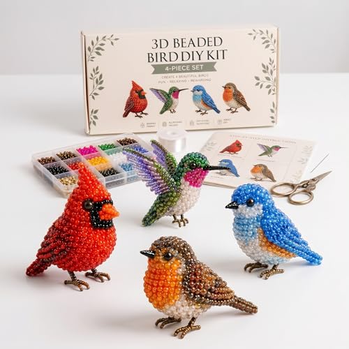 PDVMWPJ Tiny 3D Seed Bead Animal DIY Kit 4Pcs Animal Themed Beadwork Kit Bead Weaving Embroidery Set with Detailed Instructions Mini Keychain Craft Gift for Adult Beginners