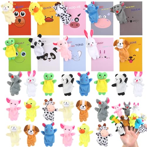 BILLMOSS Valentines Day Gifts for Kids - 20 Pack Cards With Finger Puppets Plush Animal Toys for School Exchange, Classroom Prize Rewards, Party...