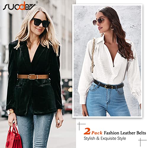 Image of 2 Pack Women Soft Faux Leather Waist Belt for Ladies Jeans Dress Chic belt with Pin Buckle SUOSDEY Fashion Casual Belt