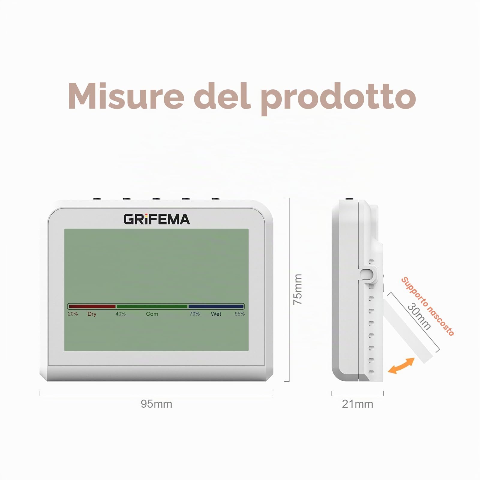 GRIFEMA GA2901 Termometro Igrometro Digitale con Retroilluminazione, Registrazione Max/Min, Bianco