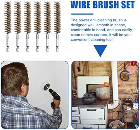 Angoily Pipe Cleaner Brush 6pcs Stainless Steel Bore Brush in Different Sizes Brass Bore Cleaning Brush Set Stainless Steel Bristle Wire Brush Tube Bottle Brush Kit for Drill Impact Driver