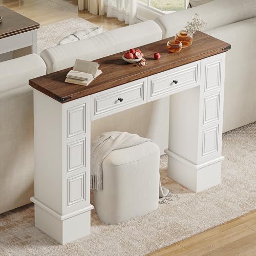 47.2" YITAHOME Farmhouse Console Table w/ 2 Drawers (Off White/Walnut) - image 6