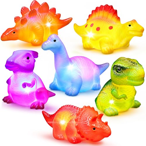 Image of 6 Packs Light-Up Floating Dinosaur Bath Toys Set, for Baby Toddler Nephew in Birthday Christmas Easter , Great Water Bathtub Shower Pool Bath Toy for Children Preschool