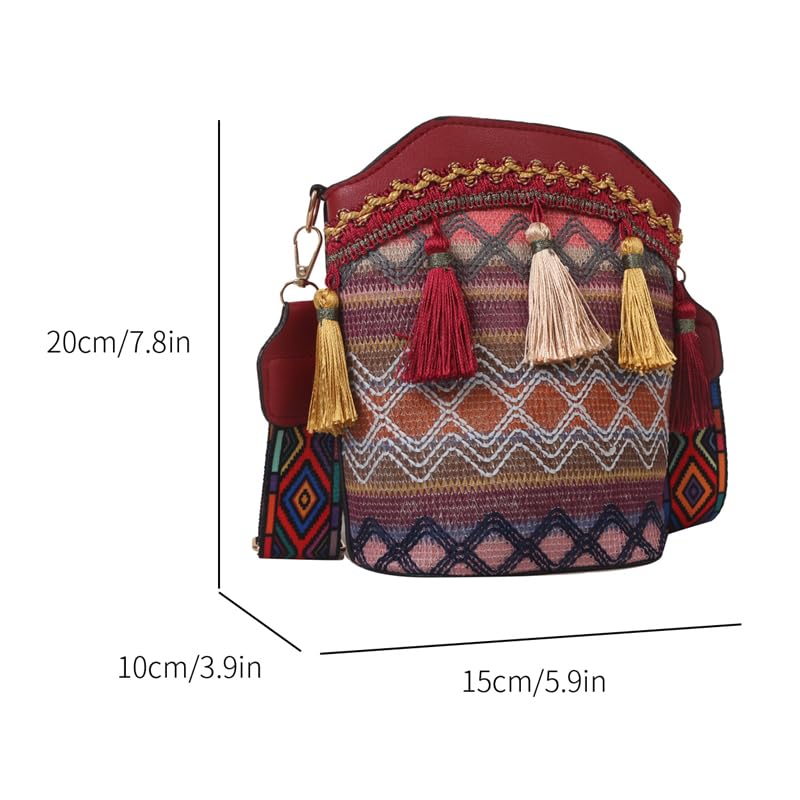 Bolso bandolera de piel sintética para mujer, hecho a mano, étnico, tejido