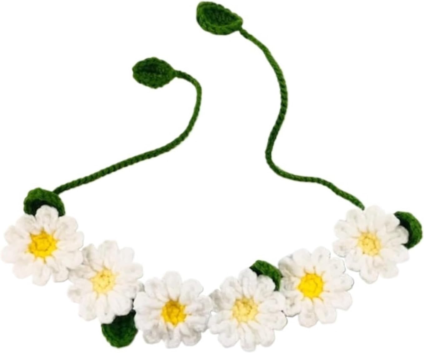 Adjustable Knitted Cat Collars 5 PCS Hand-Knitted Pet Necklace Cat Decoration Cute Daisy Flower Dog Accessories Suitable for Small Pet(M Length 30cm)