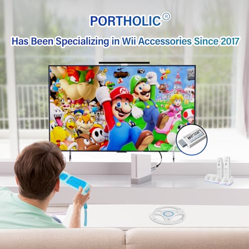 Image of PORTHOLIC Wii Remote Controller, 2 Packs Upgrade Wii Wireless Controlle(Blue and Blue)