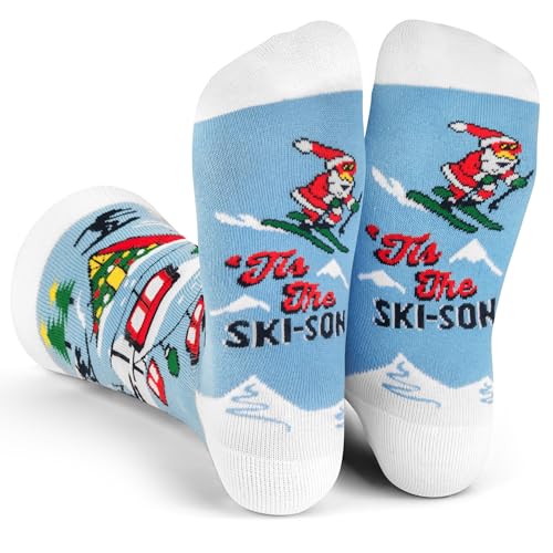 Lavley Tis The Ski-son Funny Christmas Socks with Santa - Skiing Stocking Stuffer Ski Gift For Skiers, Snowboarders - Unisex for Men & Women, One Size
