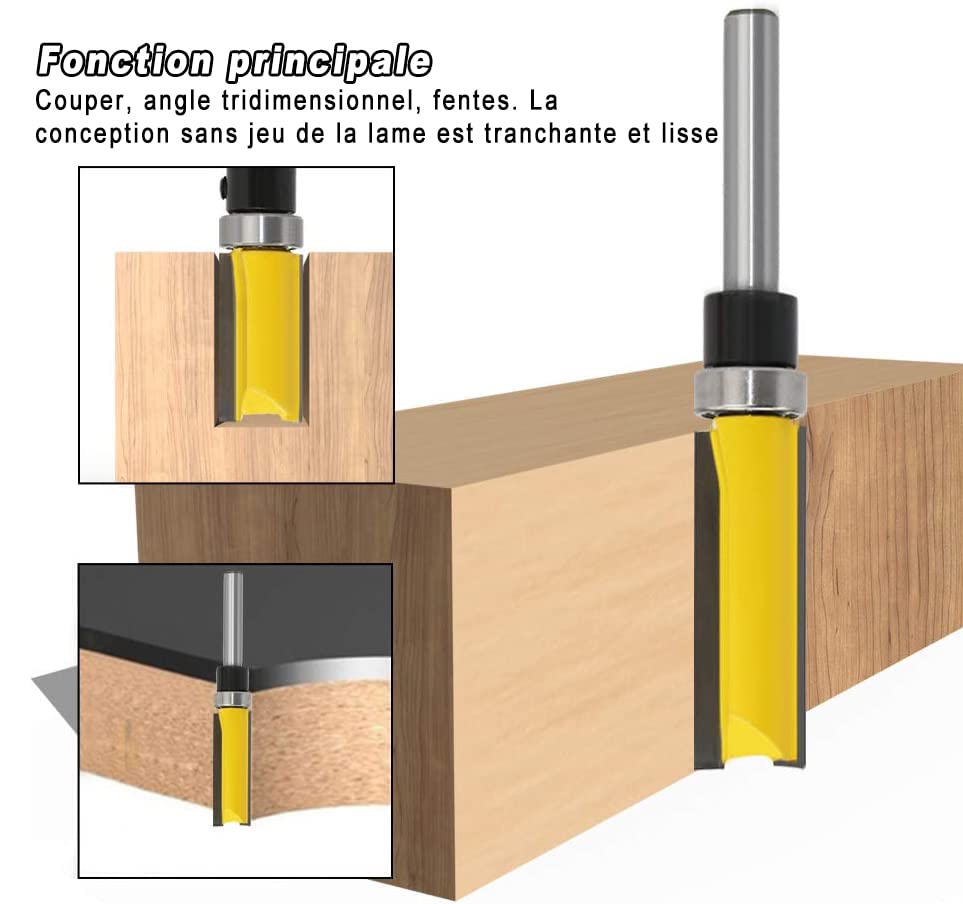 Fraise à Affleurer 8 Mm – 1/4" Tige Carbure Avec Roulement – Fraise Copier Bois 38 Mm Longueur De Coupe – Outil Menuiserie Précis