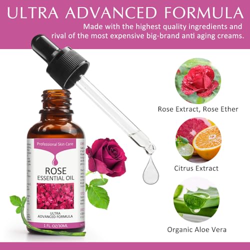 Rose Essential Oil, Face Moisturizer Oil, Face Essential Oils for Women, Rose Oil for Face, Skin Care, 1 FL.OZ (30ml) - Image 3