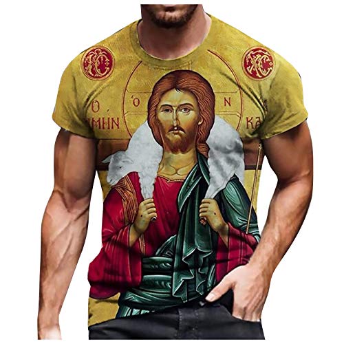 Homebaby Men Summer Outdoor Sports T-Shirt Stretch 3D Printed Short-Sleeved Blouse Clothes Breathable Tight-Fitting Top Shirt for Daily Party