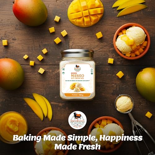 Image of Kamdhenu Gauveda Mango Ice Cream Mix Powder 150g - Instant Homemade Mango Ice Cream Premix | No Machine Needed | Eggless & 100% Vegetarian | Makes 500ml+ Mango Kulfi, Milkshake & Frozen Dessert