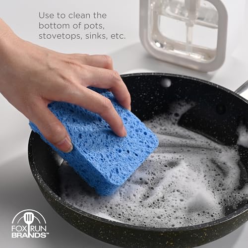 Image of Fox Run Blue Natural Cellulose Dish Sponges, Set of 12 Non Scratch Kitchen Sponges for Nonstick and Metal Pans