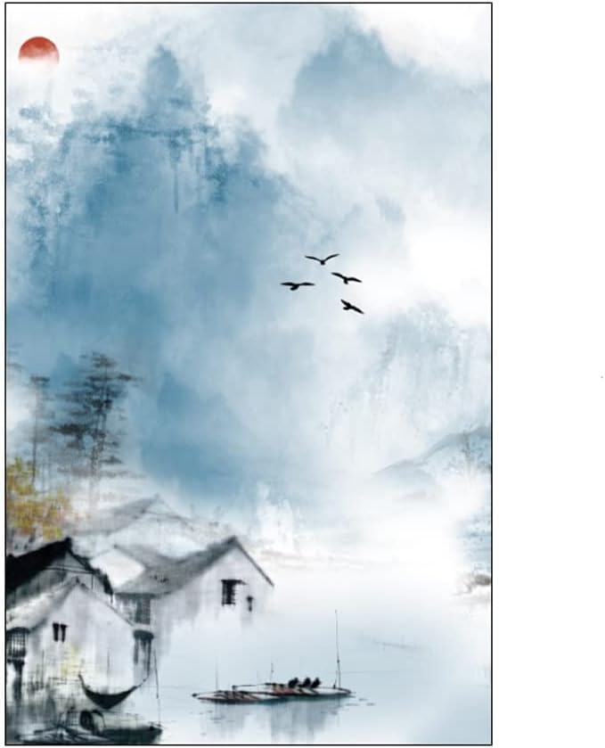 Window Privacy Film Window Film Creative Chinese Ink Landscape Painting Glass Film Home Bedroom Window Stickers Translucent Opaque Glass Privacy Film Blackout Window Film Window Films(60 * 120 cm)