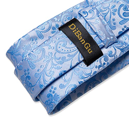 Image of DiBanGu Silk Floral Ties for Men Woven Paisley Necktie and Tie Clip Handkerchief Cufflinks Set for Party Wedding