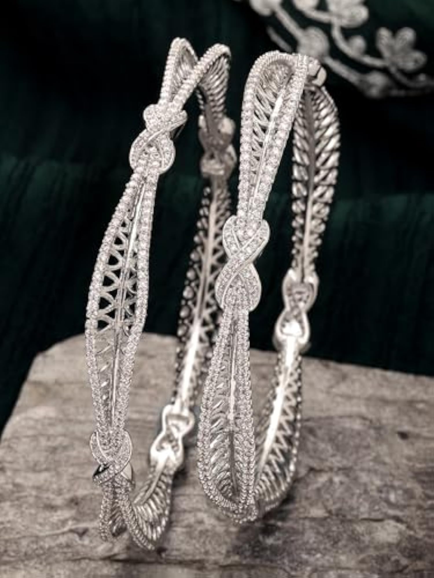 Set of 2 Plated American Diamond Studded Bangles, Elegant Gift