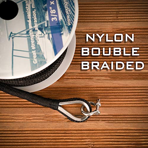 Young Marine Made 3/8 Inch 100FT 150FT Black Nylon Anchor Line Double Braided Anchor Rope/Line with Thimble (3/8" x 100') - Thumbnail 5