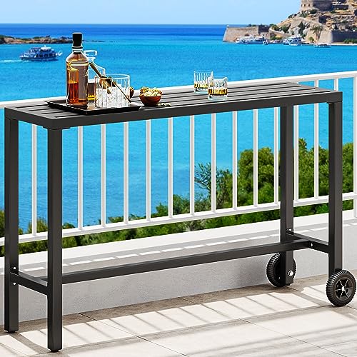 YITAHOME 55' Outdoor Bar Table, Rectangle Narrow Counter Height Table, Ideal Bar Height Table for Balcony, Patio, Garden, Yard, Poolside, Black