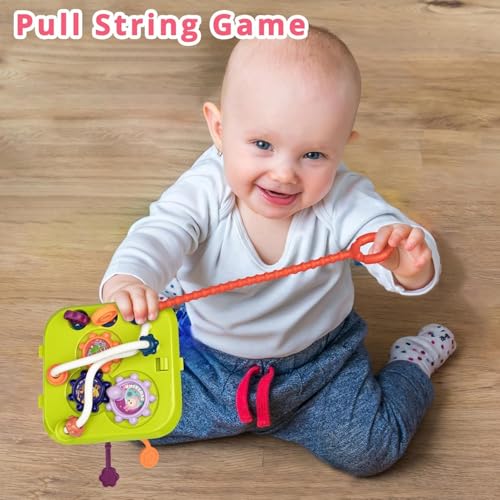 Image of Montessori 7-in-1 Baby Sensory Activity Cube Toy with Shape Sorter, Bead Maze, Stacking Blocks, Pull String Board & Xylophone | Educational Learning Toy for Fine Motor Skills, Toddlers & Kids