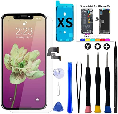 Display für iPhone Xs Bildschirm 5,8" FHD COF LCD Touch Digitizer Ersatz | FHD LCD, feines sensibles Touch, stabil langlebig, 3D Touch, Reparaturset, Schutzglas und Dichtung für Bi