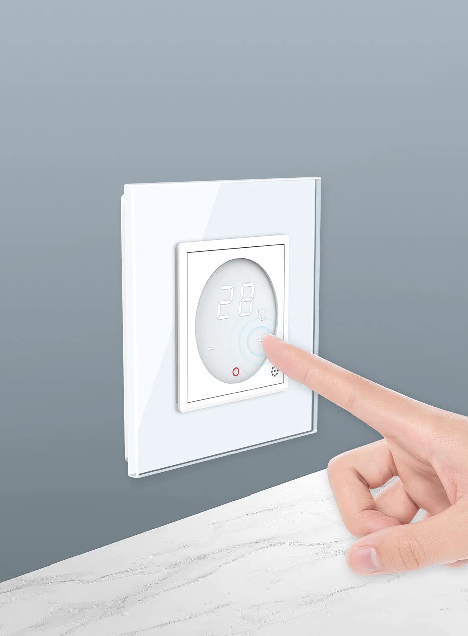 Livolo VL-C7-PS72-XQ001-11-A - Termostato digital con sensor de temperatura para suelo y calefacción eléctrica con servomotores VL-C7-PS72-XQ001-11-A, incluye marco de cristal