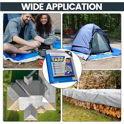 TICONN Heavy Duty Tarp Cover, Extra Thick Tarps Waterproof Tear and Rip Proof UV Resistant Tarpaulin with Reinforced Grommets and Edges (5.5 Mil, 12'x16') by TICONN - Image 7
