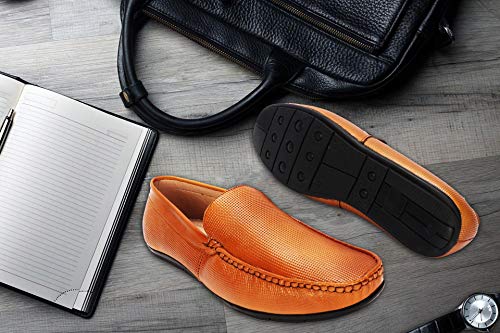 Image of LOUIS STITCH Men's Tan Italian Leather Loafers Slip ons Moccasins Casual Driving Loafer Buckle Design