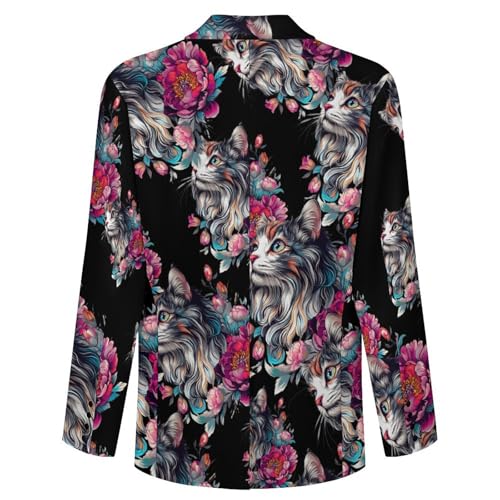 Boho Cute Cat Flowers Men's Suits Business Formal Suit Dress Print Jackets Casual Wedding Party Coat 5