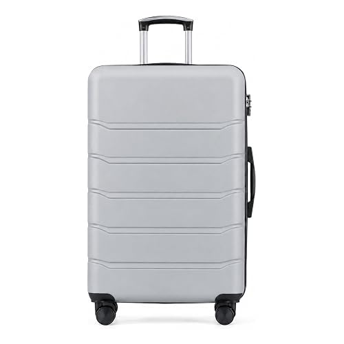 NEWBULIG 24 Inch Checked Luggage Expandable Suitcase Light Grey