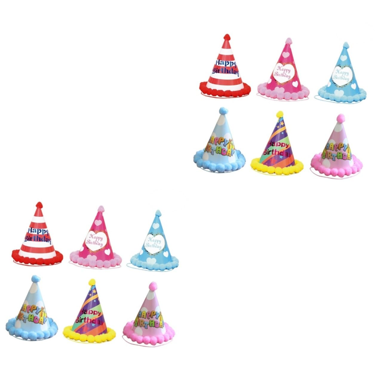 Abaodam 12piezas Sombreros De Cumpleaños Para Niño Niña Pompones Para Fiestas Infantiles Decoración Divertida y Original Para Celebraciones