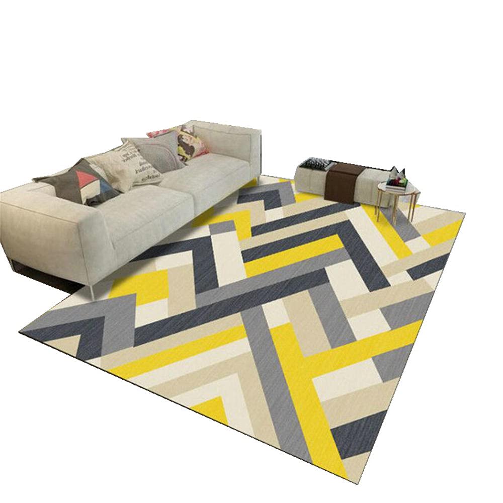 Tapis de salon moderne 120x160cm au motif géométrique gris et jaune pour deco ado