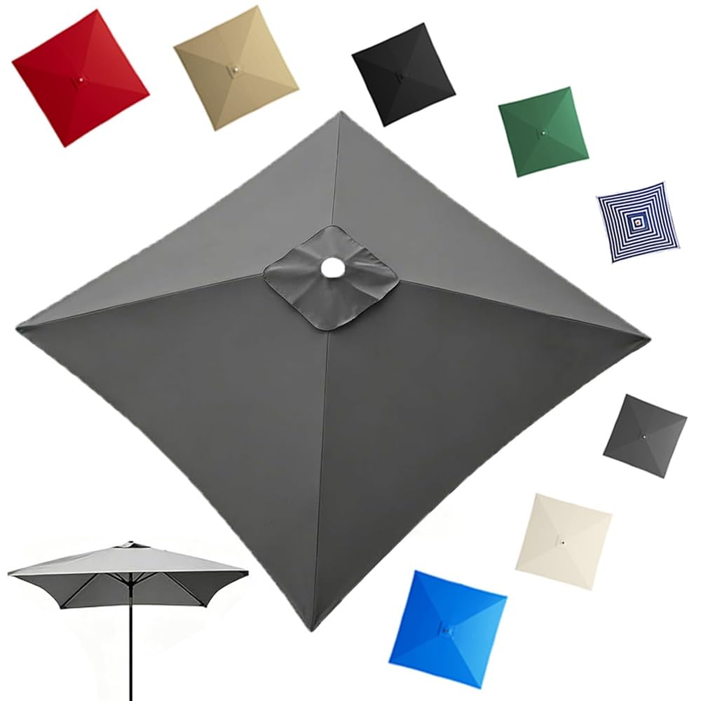 GJPXFR 4/8 Ribs Square Umbrella Replacement Canopy, 8x8ft 9.8x9.8ft Outdoor Parasol Canopy Cover Patio Umbrella Top Cover Replacement Fabric(Gray,2.5x2.5m/8.2x8.2ft)