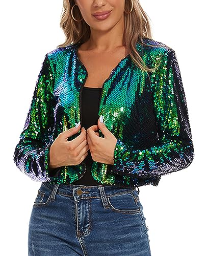 Image of MINTLIMIT Women's Sequin Jacket Long Sleeve Open Front Sparkly Shrugs Glitter Cropped Bolero Cardigans